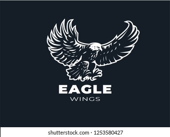 Bird of prey, eagle or hawk with outstretched wings. Vector illustration.