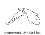 Bird of prey flying in continuous line art drawing style. Eagle in flight black linear design isolated on white background. Vector illustration