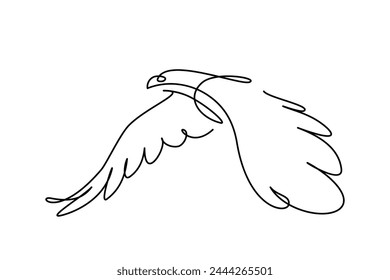 Bird of prey flying in continuous line art drawing style. Eagle in flight black linear design isolated on white background. Vector illustration