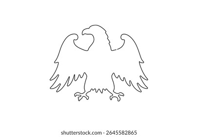 Bird of prey flying in continuous line art drawing style. Eagle in flight black linear design, Flying eagle simple line art illustration. Continuous one line draw.