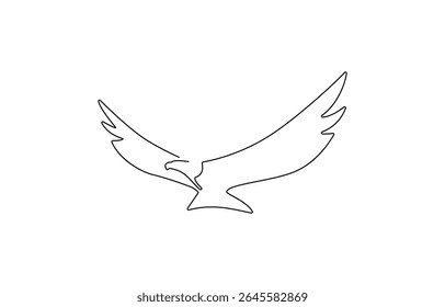 Ave de rapina voando em estilo de desenho de arte de linha contínua. Águia em voo projeto linear preto, Águia voadora ilustração simples linha arte. Um empate de linha contínuo.