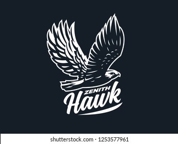 Bird of prey  hawk with outstretched wings. Vector illustration.