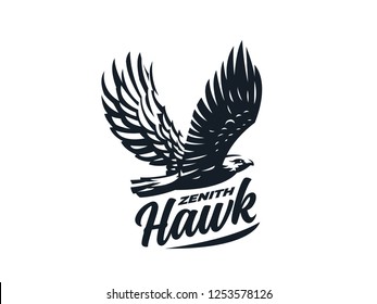 Bird of prey hawk with outstretched wings. Vector illustration.