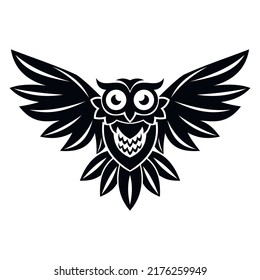 A bird of prey, a symbol of wisdom, an owl as a logo or tattoo