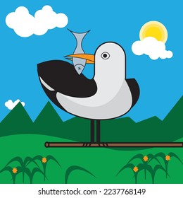 a bird preys on a fish vector design image