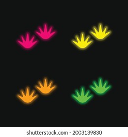 Bird Prints four color glowing neon vector icon