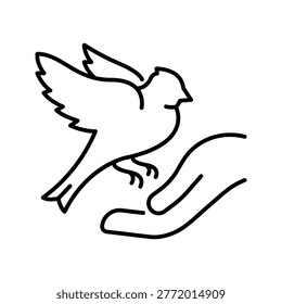 Bird protection icon. Animals and bird care line symbol. Black and white.