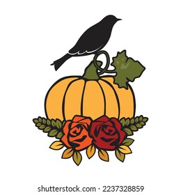 bird, pumpkin and rose flowers