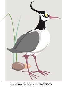 bird with quill crown standing near plant	