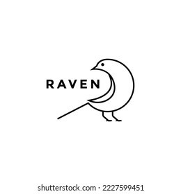 bird raven geometric line minimal logo design vector