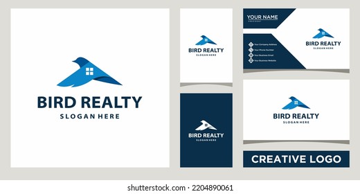 bird real estate logo design template with business card design