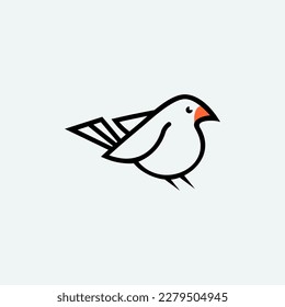 A bird with a red beak and a black outline on a white background.