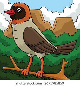 Pássaro Vermelho Quelea Faturado Desenho Animado Colorido 