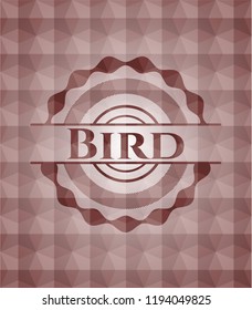 Bird red emblem or badge with abstract geometric polygonal pattern background. Seamless.