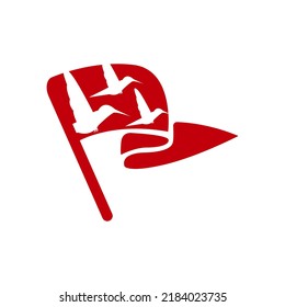 Logo De Bird + Bandera Roja En Fondo Blanco.