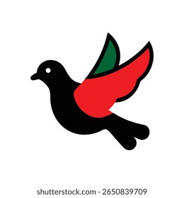 Bird with red green wings on a Remembrance Day dove peace