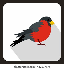 Bird with red plumage icon in flat style with long shadow. Fly symbol vector illustration