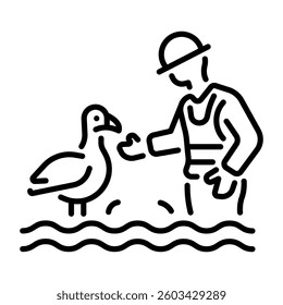 Bird rescue character icon in a linear style 