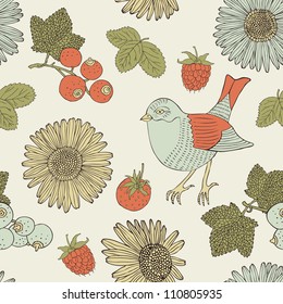 bird retro seamless pattern