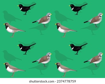 Bird Ring Ouzal Fieldfare Thrush Cartoon Cute Seamless Wallpaper Background