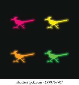 Ave Roadrunner Forma cuatro colores brillante neonato vectorial icono