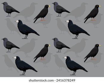 Bird Rook Jackdaw Chough Crow Cute Seamless Wallpaper Background