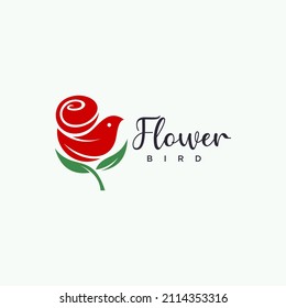 Bird rose flower icon logo design illustration Premium
