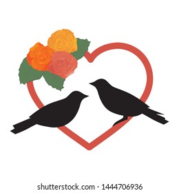 bird, roses  and red heart, vector