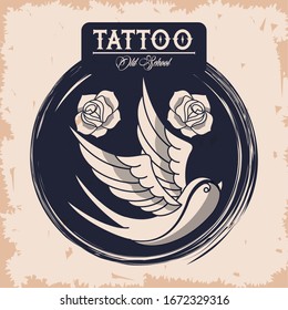 bird and roses tattoo studio image artistic vector illustration design