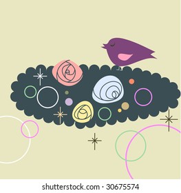 bird and roses vector