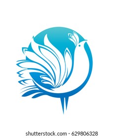 Bird round vector icon of blue color.