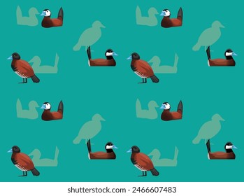 Bird Ruddy Duck Cartoon Cute Seamless Wallpaper Background