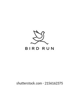 Bird run line art outline funny logo design concept