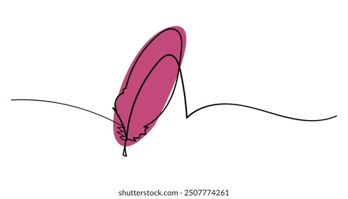 Bird s feather in continuous single line drawing style vector illustration. Simple element with Red back round abstract for decor elements. Signature aesthetic