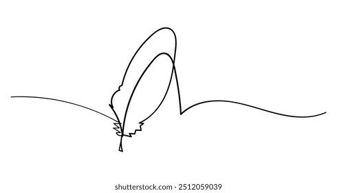 Bird s feather in continuous single line drawing style vector illustration. Simple element abstract for decor elements. Signature aesthetic