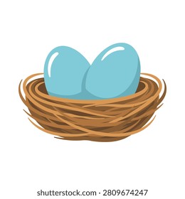 Bird s Nest With Two Blue Eggs Vector Illustration