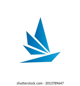 Bird or sail ship modern symbol logo style line art illustration design vector