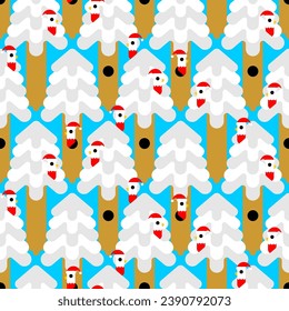 Bird Santa on tree pattern seamless. Christmas background. Winter forest background