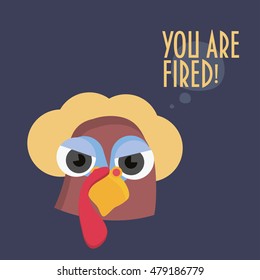 Bird saying "You are fired" vector illustration.