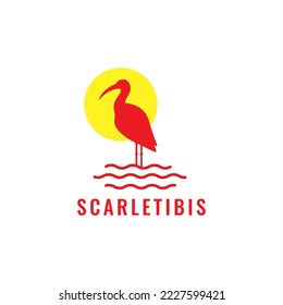 bird scralet ibis with sunset abstract mascot logo design vector