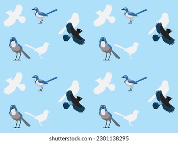 Bird Scrub Jay Cute Cartoon Seamless Wallpaper Background