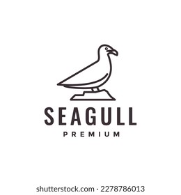 bird sea ocean beach seagull rock stone line minimal logo design vector