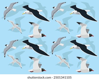 Bird Seagull Tern Flying Cartoon Cute Seamless Wallpaper Background