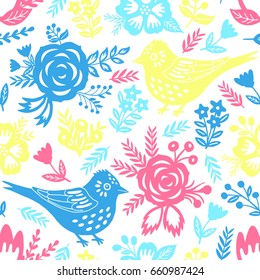 Bird seamless background. Vector illustration. Wrapping. Surface design.