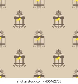 Bird seamless pattern colorful with bird cage and canary 