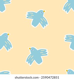 Bird seamless pattern with a dove of peace. Hand-drawn in a childish naive doodle style. Folk modern Scandinavian motif. Cute trendy background