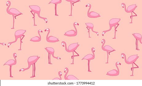 Bird seamless pattern, Flamingo on pink wallpaper. 