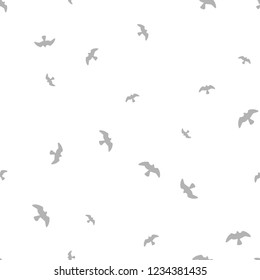 Bird seamless pattern. Gray birds on a white background. Vector illustration.