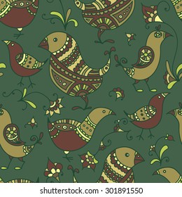 Bird seamless pattern, natural dark colors