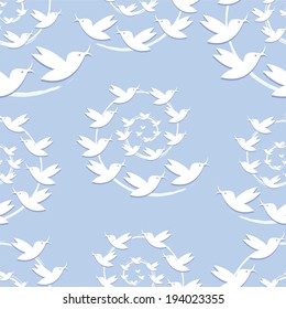 Bird seamless pattern on blue background. 